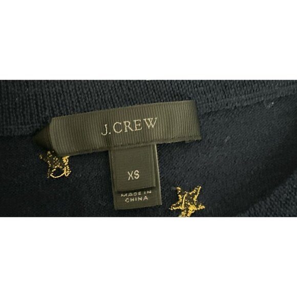 J.CREW Crewneck Tippi Merino wool sweater in embroidered stars navy blue gold XS - Picture 4 of 8